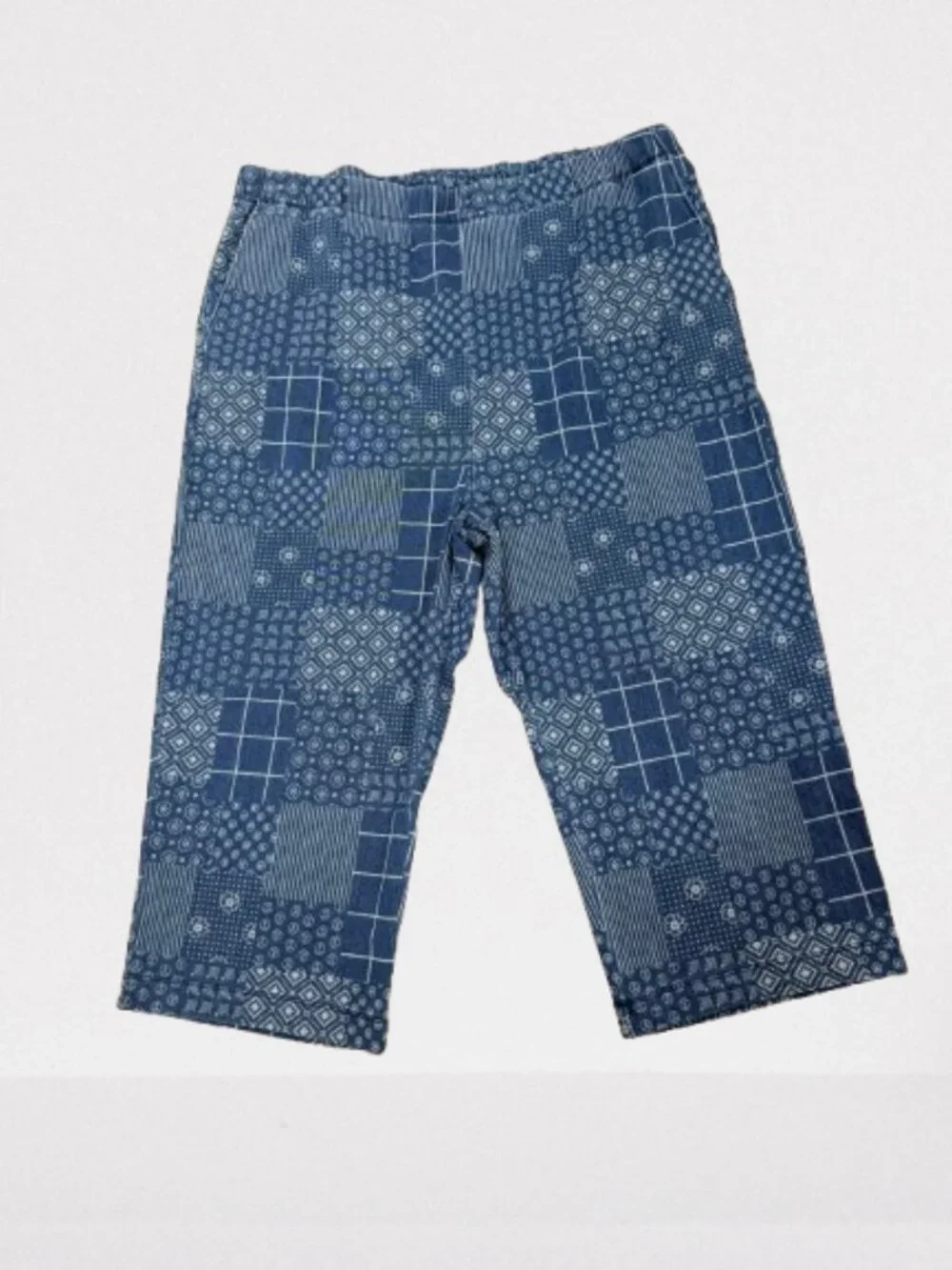 Lands' End NWOT Bandana Patchwork Sport Knit Capri Pants Size LT/14-16